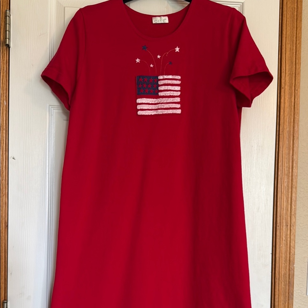 Red T-Shirt Dress with Flag Design